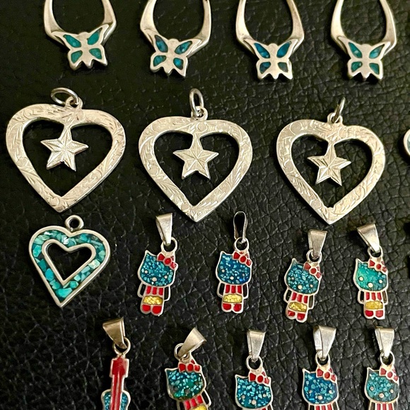 Lot of sterling silver Mexican turquoise pendants - Picture 6 of 11